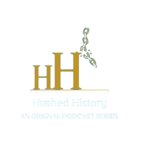 A logo for hushed history, an animal podcast series.